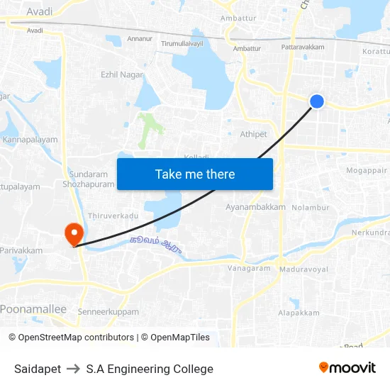 साईपेट to एस.ए इंजीनियरिंग कॉलेज map