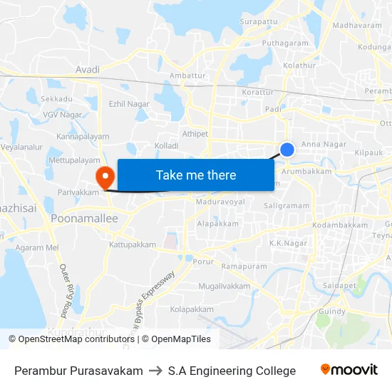 Perambur Purasavakam to S.A Engineering College map