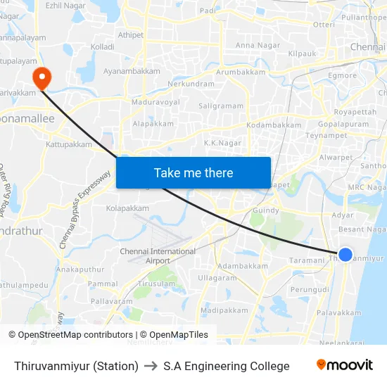 Thiruvanmiyur (Station) to S.A Engineering College map