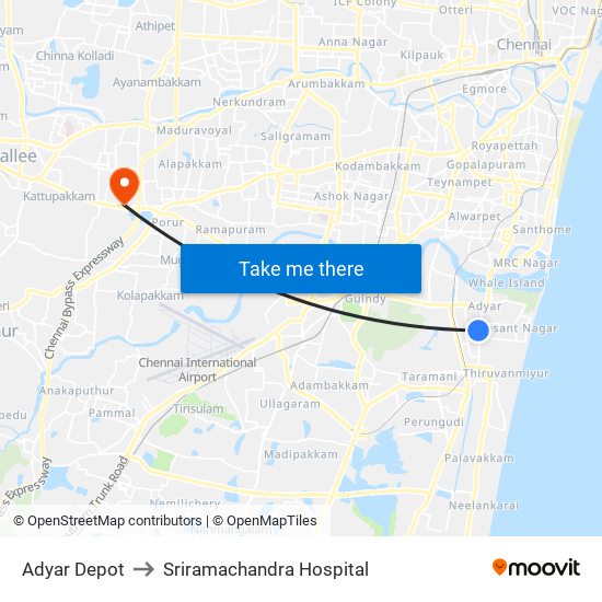 Adyar Depot to Sriramachandra Hospital map