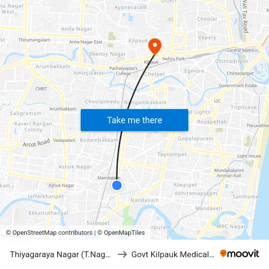 Thiyagaraya Nagar (T.Nagar) Bus Depot Corner to Govt Kilpauk Medical College Hospital map