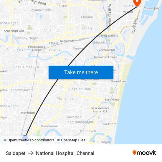 Saidapet to National Hospital, Chennai map