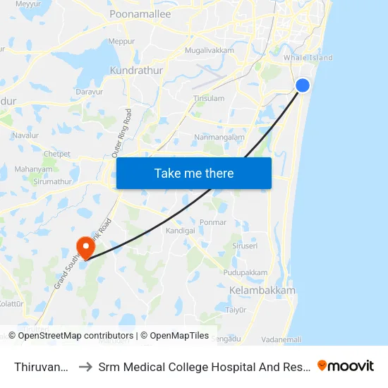 Thiruvanmiyur to Srm Medical College Hospital And Research Centre map