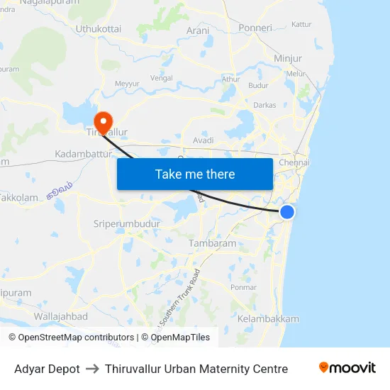Adyar Depot to Thiruvallur Urban Maternity Centre map