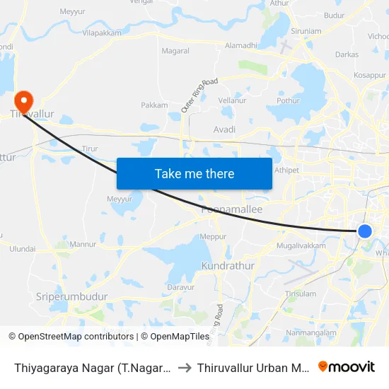 Thiyagaraya Nagar (T.Nagar) Bus Depot Corner to Thiruvallur Urban Maternity Centre map