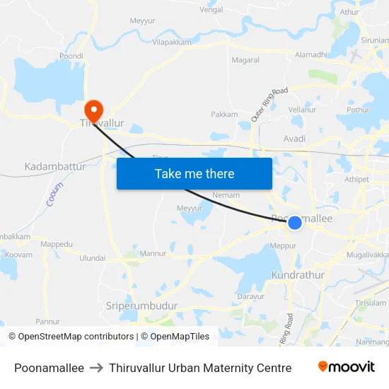 Poonamallee to Thiruvallur Urban Maternity Centre map