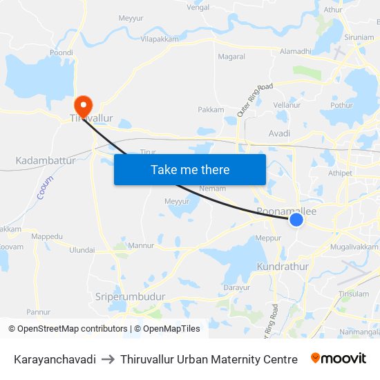 Karayanchavadi to Thiruvallur Urban Maternity Centre map