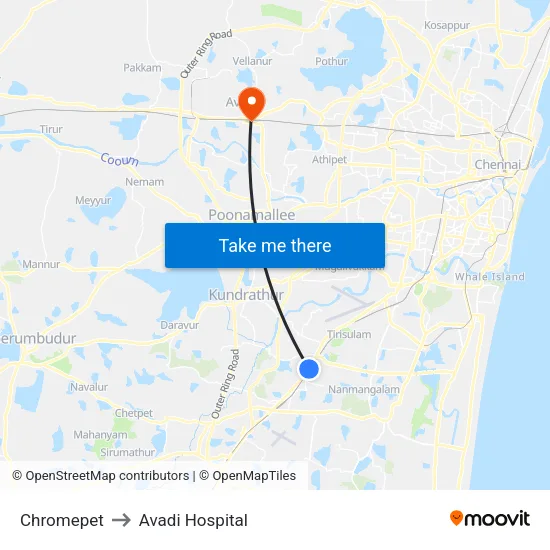 Chromepet to Avadi Hospital map