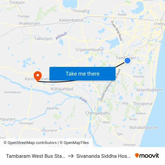 Tambaram West Bus Station to Sivananda Siddha Hospital map