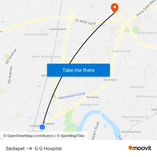 Saidapet to G G Hospital map