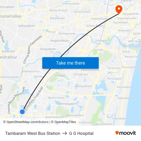 Tambaram West Bus Station to G G Hospital map