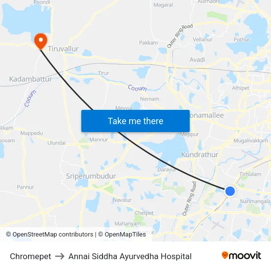 Chromepet to Annai Siddha Ayurvedha Hospital map
