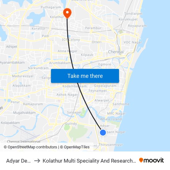 Adyar Depot to Kolathur Multi Speciality And Research Centre map