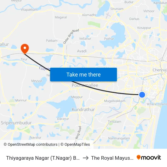 Thiyagaraya Nagar (T.Nagar) Bus Depot Corner to The Royal Mayush Hospital map