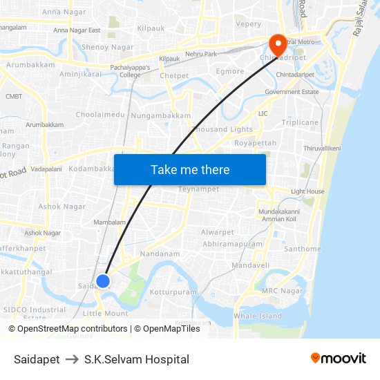 Saidapet to S.K.Selvam Hospital map