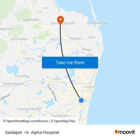 Saidapet to Alpha Hospital map