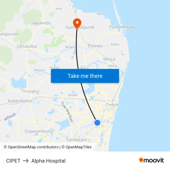 CIPET to Alpha Hospital map