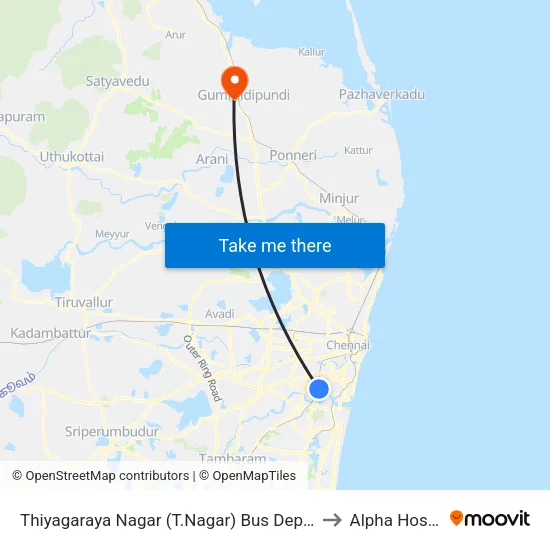 Thiyagaraya Nagar (T.Nagar) Bus Depot Corner to Alpha Hospital map