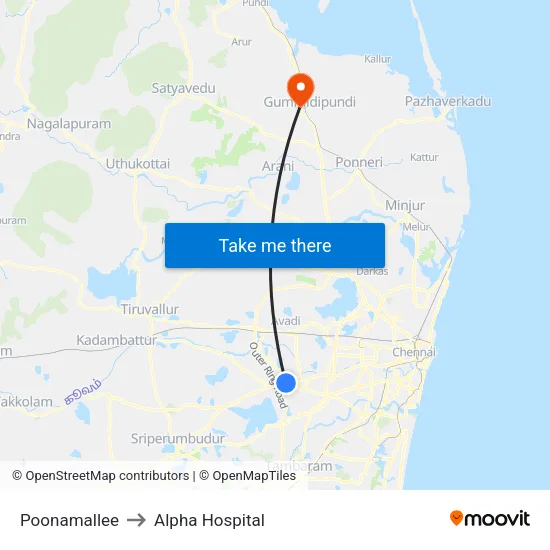 Poonamallee to Alpha Hospital map