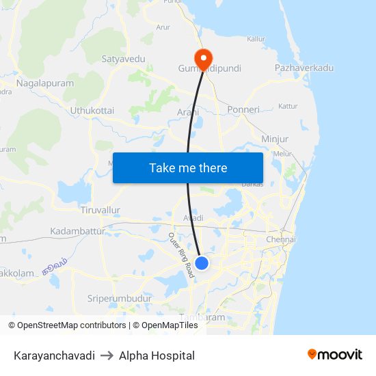 Karayanchavadi to Alpha Hospital map