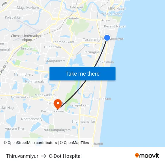 Thiruvanmiyur to C-Dot Hospital map