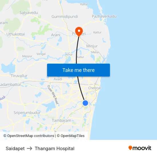 Saidapet to Thangam Hospital map
