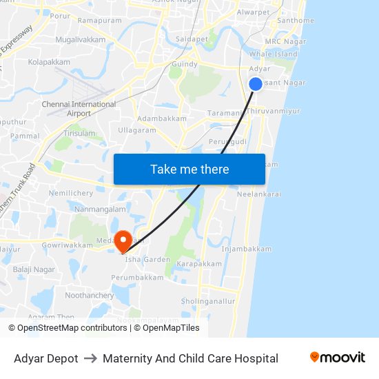 Adyar Depot to Maternity And Child Care Hospital map