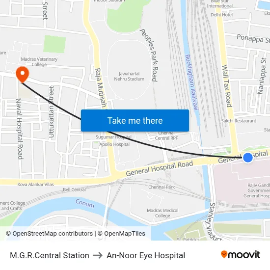 M.G.R.Central Station to An-Noor Eye Hospital map