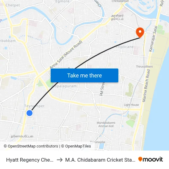 Hyatt Regency Chennai to M.A. Chidabaram Cricket Stadium map