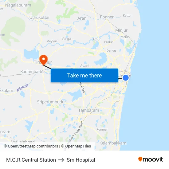 M.G.R.Central Station to Sm Hospital map