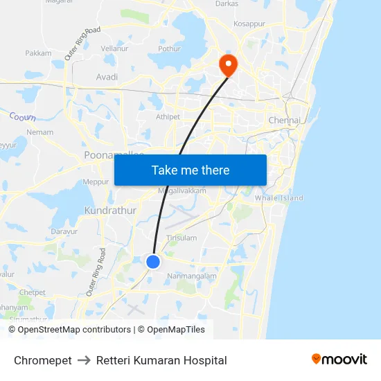 Chromepet to Retteri Kumaran Hospital map