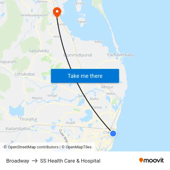 Broadway to SS Health Care & Hospital map