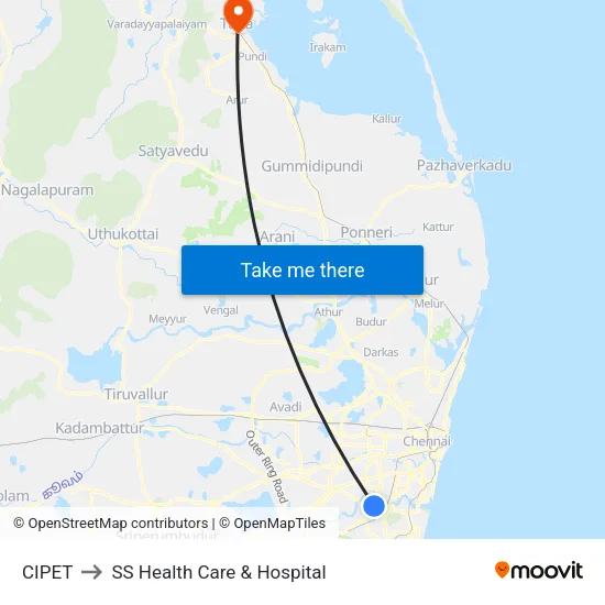 CIPET to SS Health Care & Hospital map
