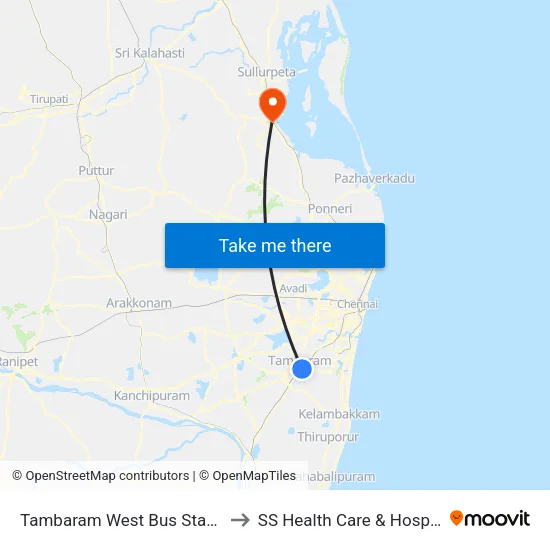 Tambaram West Bus Station to SS Health Care & Hospital map