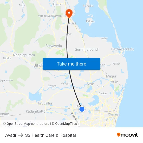 Avadi to SS Health Care & Hospital map