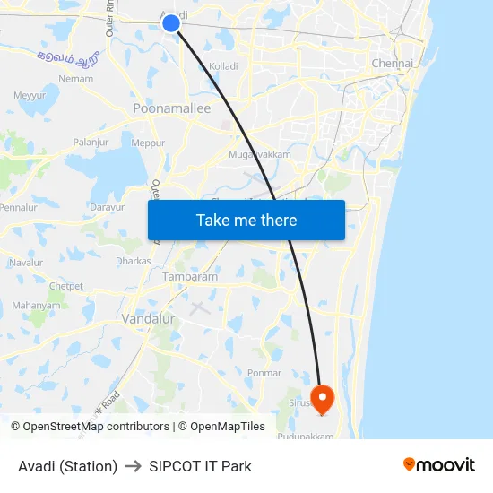 Avadi (Station) to SIPCOT IT Park map