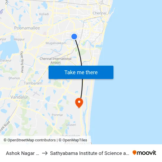 Ashok Nagar Station to Sathyabama Institute of Science and Technology map