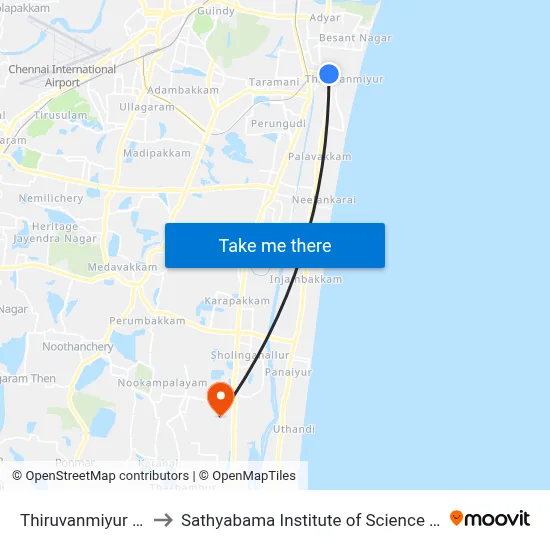 Thiruvanmiyur (Station) to Sathyabama Institute of Science and Technology map