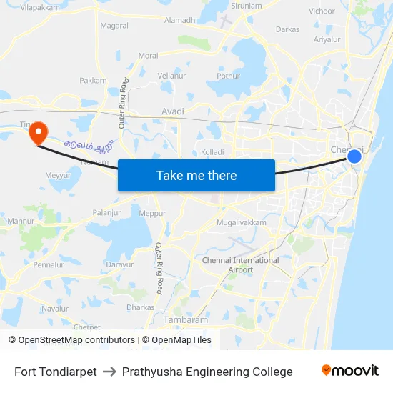 Fort Tondiarpet to Prathyusha Engineering College map