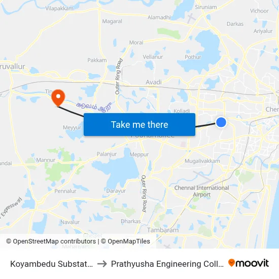 Koyambedu Substation to Prathyusha Engineering College map