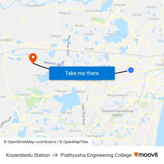 Koyambedu Station to Prathyusha Engineering College map