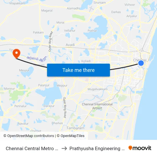 Chennai Central Metro Station to Prathyusha Engineering College map