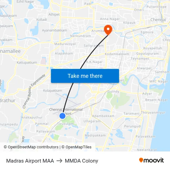 Madras Airport MAA to MMDA Colony map