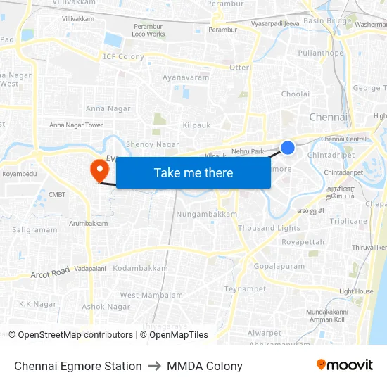 Chennai Egmore Station to MMDA Colony map