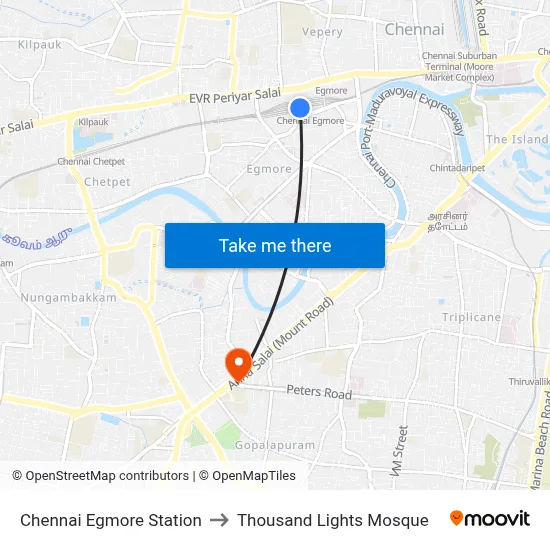 Chennai Egmore Station to Thousand Lights Mosque map
