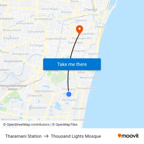Tharamani Station to Thousand Lights Mosque map