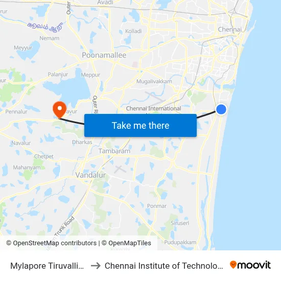 Mylapore Tiruvallikk to Chennai Institute of Technology map
