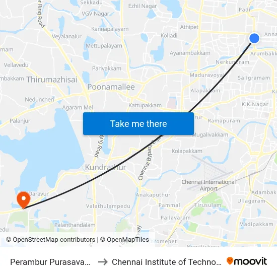 Perambur Purasavakam to Chennai Institute of Technology map