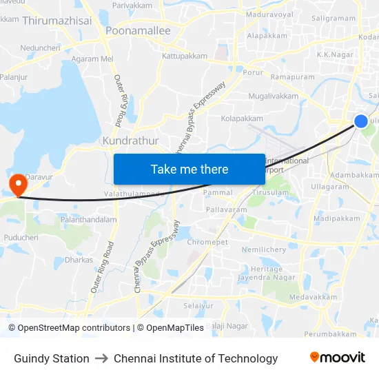 Guindy Station to Chennai Institute of Technology map
