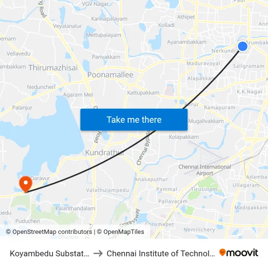 Koyambedu Substation to Chennai Institute of Technology map